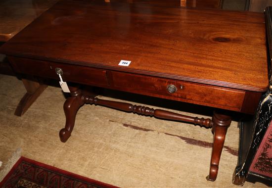 Victorian mahogany centre table on end supports with turned stretcher